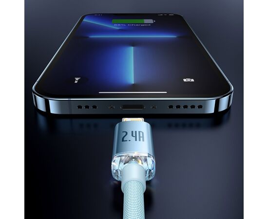 Дата кабель USB 2.0 AM to Lightning 2.0m 2.4A sky blue Baseus (CAJY001203), зображення 7 Дата кабель USB 2.0 AM to Lightning 2.0m 2.4A sky blue Baseus (CAJY001203), зображення 7