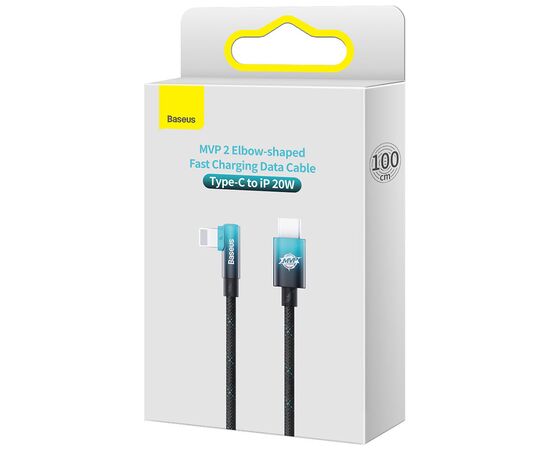 Дата кабель USB-C to Lightning 1.0m 20W 90° corner black/blue Baseus (CAVP000221), зображення 5 Дата кабель USB-C to Lightning 1.0m 20W 90° corner black/blue Baseus (CAVP000221), зображення 5