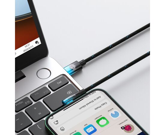 Дата кабель USB-C to Lightning 1.0m 20W 90° corner black/blue Baseus (CAVP000221), зображення 7 Дата кабель USB-C to Lightning 1.0m 20W 90° corner black/blue Baseus (CAVP000221), зображення 7