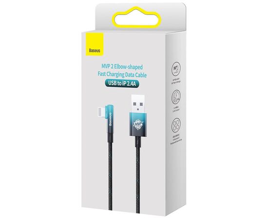 Дата кабель USB 2.0 AM to Lightning 1.0m 2.4A 90° corner black/blue Baseus (CAVP000021), зображення 5 Дата кабель USB 2.0 AM to Lightning 1.0m 2.4A 90° corner black/blue Baseus (CAVP000021), зображення 5
