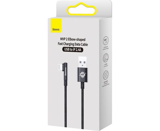 Дата кабель USB 2.0 AM to Lightning 2.0m 2.4A 90° corner black Baseus (CAVP000101), зображення 5 Дата кабель USB 2.0 AM to Lightning 2.0m 2.4A 90° corner black Baseus (CAVP000101), зображення 5