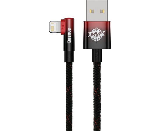 Дата кабель USB 2.0 AM to Lightning 2.0m 2.4A 90° corner black/red Baseus (CAVP000120), зображення 2 Дата кабель USB 2.0 AM to Lightning 2.0m 2.4A 90° corner black/red Baseus (CAVP000120), зображення 2