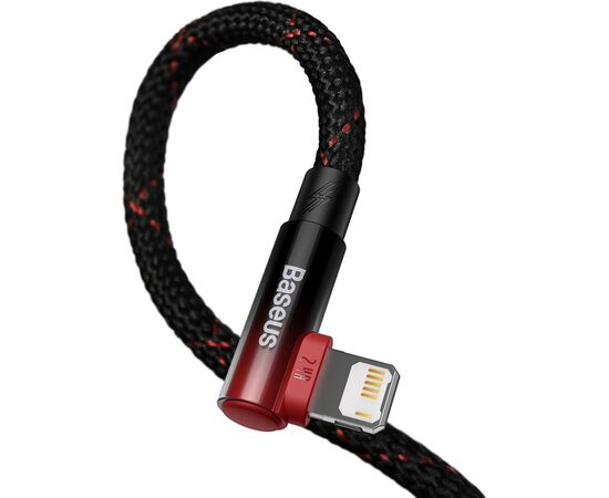 Дата кабель USB 2.0 AM to Lightning 2.0m 2.4A 90° corner black/red Baseus (CAVP000120), зображення 4 Дата кабель USB 2.0 AM to Lightning 2.0m 2.4A 90° corner black/red Baseus (CAVP000120), зображення 4