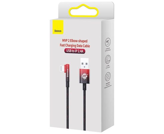 Дата кабель USB 2.0 AM to Lightning 2.0m 2.4A 90° corner black/red Baseus (CAVP000120), зображення 5 Дата кабель USB 2.0 AM to Lightning 2.0m 2.4A 90° corner black/red Baseus (CAVP000120), зображення 5