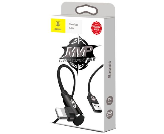 Дата кабель USB 2.0 AM to Lightning 2.0m 1.5A 90° corner black Baseus (CALMVP-A01), изображение 3 Дата кабель USB 2.0 AM to Lightning 2.0m 1.5A 90° corner black Baseus (CALMVP-A01), изображение 3