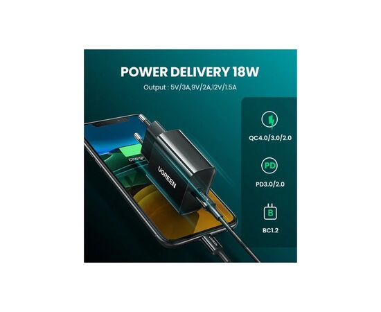 Зарядное устройство Ugreen CD137 20W Type-C PD Charger (Black) (10191), изображение 2 Зарядное устройство Ugreen CD137 20W Type-C PD Charger (Black) (10191), изображение 2