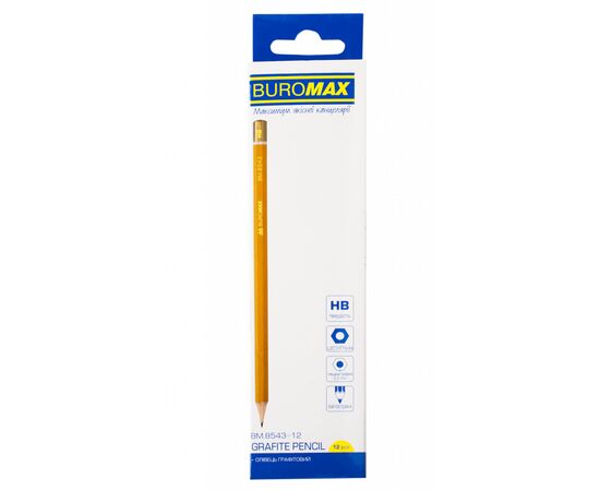 Карандаш графитный Buromax Professional HB без резинки Желтый (BM.8543-12), изображение 2 Карандаш графитный Buromax Professional HB без резинки Желтый (BM.8543-12), изображение 2