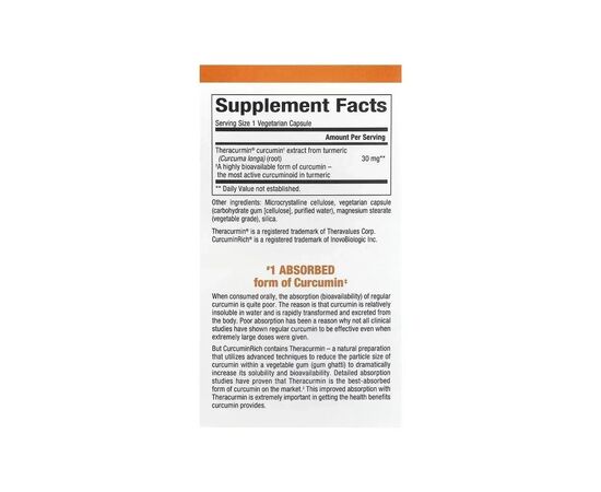 Травы Natural Factors Экстракт куркумина, теракурмин, 30 мг, CurcuminRich, Theracurmin, 30 (NFS-04542), изображение 2 Травы Natural Factors Экстракт куркумина, теракурмин, 30 мг, CurcuminRich, Theracurmin, 30 (NFS-04542), изображение 2