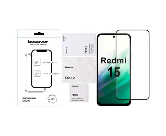 Стекло защитное BeCover Xiaomi Redmi 15 Black (713905), изображение 2 Стекло защитное BeCover Xiaomi Redmi 15 Black (713905), изображение 2