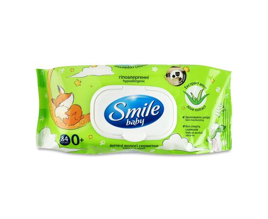Детские влажные салфетки Smile baby з алоє, з клапаном, 84 шт (4823071646863), изображение 2 Детские влажные салфетки Smile baby з алоє, з клапаном, 84 шт (4823071646863), изображение 2