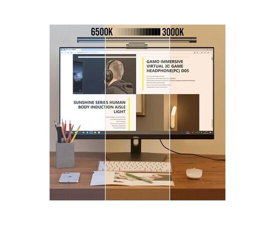 Настольная лампа Baseus на монітор i-wok Series USB Asymmetric Light Source Screen Hanging Light (fighting) Pro Black (DGIWK-P01), изображение 6 Настольная лампа Baseus на монітор i-wok Series USB Asymmetric Light Source Screen Hanging Light (fighting) Pro Black (DGIWK-P01), изображение 6