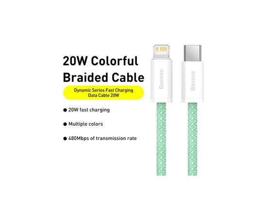 Дата кабель USB-C to Lightning 2.0m 20W green Baseus (CALD000106), зображення 2 Дата кабель USB-C to Lightning 2.0m 20W green Baseus (CALD000106), зображення 2