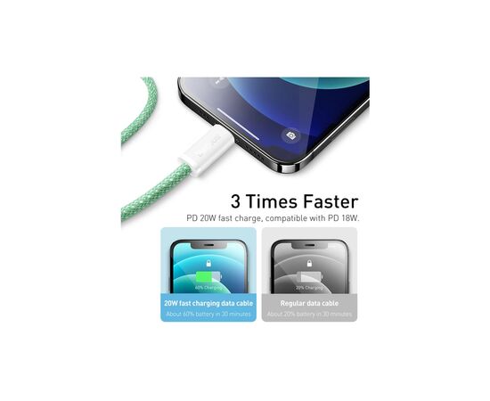 Дата кабель USB-C to Lightning 2.0m 20W green Baseus (CALD000106), зображення 3 Дата кабель USB-C to Lightning 2.0m 20W green Baseus (CALD000106), зображення 3