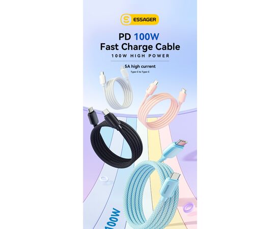 Дата кабель USB-C to USB-C 1.0m 100W pink Essager (EXCTT1-WL04-P), изображение 2 Дата кабель USB-C to USB-C 1.0m 100W pink Essager (EXCTT1-WL04-P), изображение 2