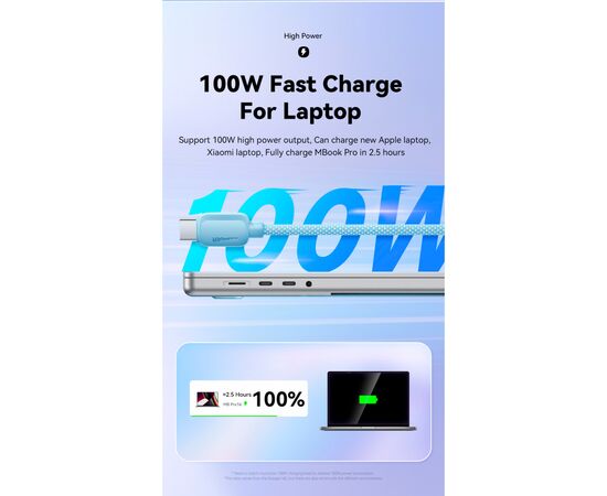 Дата кабель USB-C to USB-C 2.0m 100W black Essager (EXCTT1-WLA01-P), изображение 3 Дата кабель USB-C to USB-C 2.0m 100W black Essager (EXCTT1-WLA01-P), изображение 3