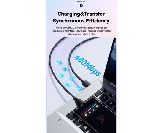 Дата кабель USB 2.0 AM to USB-C 1.0m 100W pink Essager (EXC7A-WL04-P), изображение 6 Дата кабель USB 2.0 AM to USB-C 1.0m 100W pink Essager (EXC7A-WL04-P), изображение 6