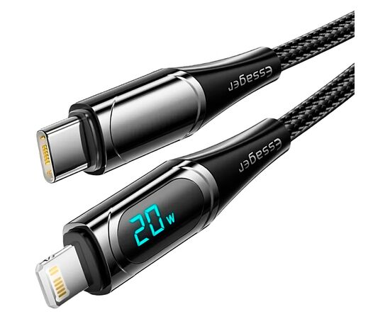 Дата кабель USB-C to Lightning 1.0m 20W Digital Display black Essager (EXCTL-YD01), изображение 2 Дата кабель USB-C to Lightning 1.0m 20W Digital Display black Essager (EXCTL-YD01), изображение 2
