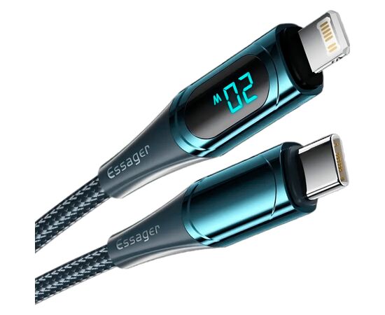 Дата кабель USB-C to Lightning 1.0m 20W Digital Display blue Essager (EXCTL-YD03), изображение 3 Дата кабель USB-C to Lightning 1.0m 20W Digital Display blue Essager (EXCTL-YD03), изображение 3