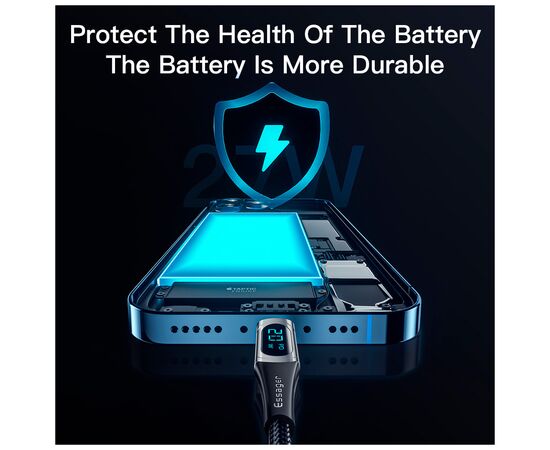 Дата кабель USB-C to Lightning 2.0m 20W Digital Display black Essager (EXCTL-YDA01), изображение 4 Дата кабель USB-C to Lightning 2.0m 20W Digital Display black Essager (EXCTL-YDA01), изображение 4