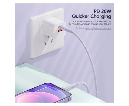 Дата кабель USB-C to Lightning 1.0m 3A purple Essager (EXCTL-CH05), изображение 2 Дата кабель USB-C to Lightning 1.0m 3A purple Essager (EXCTL-CH05), изображение 2
