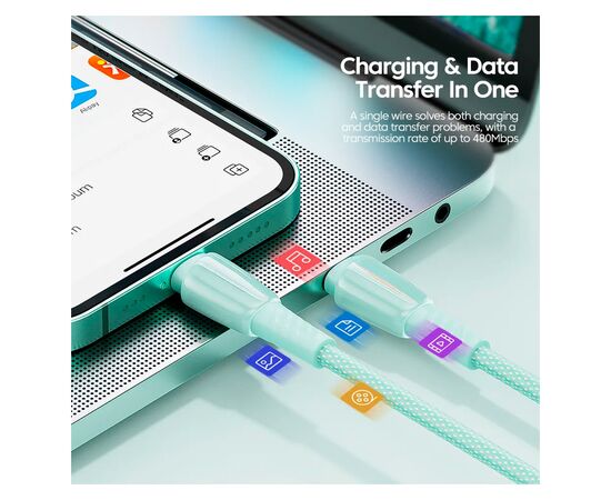 Дата кабель USB 2.0 AM to USB-C 1.0m 100W green Essager (EXCT1-CH06), изображение 2 Дата кабель USB 2.0 AM to USB-C 1.0m 100W green Essager (EXCT1-CH06), изображение 2