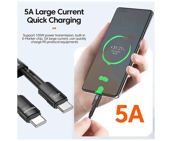 Дата кабель USB-C to USB-C 1.0m 100W black Essager (EXCTT1-XC01), изображение 4 Дата кабель USB-C to USB-C 1.0m 100W black Essager (EXCTT1-XC01), изображение 4