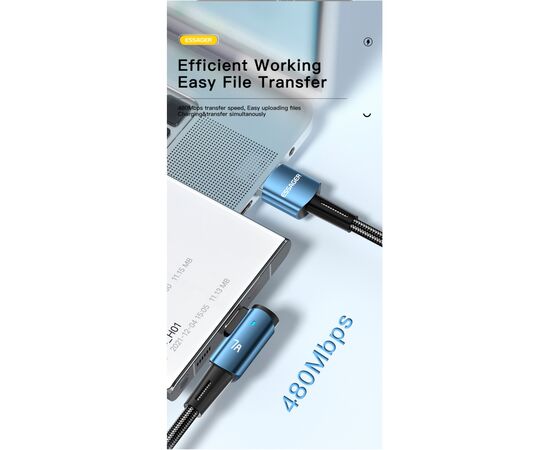 Дата кабель USB 2.0 AM to USB-C 1.0m 100W black Essager (EXCWT7A-CG01-P), изображение 6 Дата кабель USB 2.0 AM to USB-C 1.0m 100W black Essager (EXCWT7A-CG01-P), изображение 6