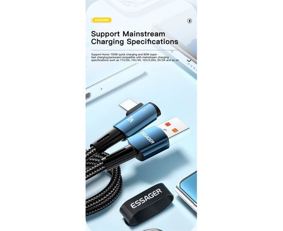 Дата кабель USB 2.0 AM to USB-C 1.0m 100W blue Essager (EXCWT7A-CG03-P), изображение 4 Дата кабель USB 2.0 AM to USB-C 1.0m 100W blue Essager (EXCWT7A-CG03-P), изображение 4