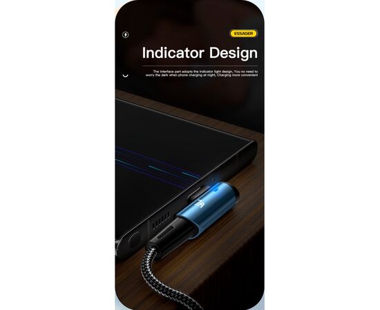 Дата кабель USB 2.0 AM to USB-C 1.0m 100W blue Essager (EXCWT7A-CG03-P), изображение 5 Дата кабель USB 2.0 AM to USB-C 1.0m 100W blue Essager (EXCWT7A-CG03-P), изображение 5