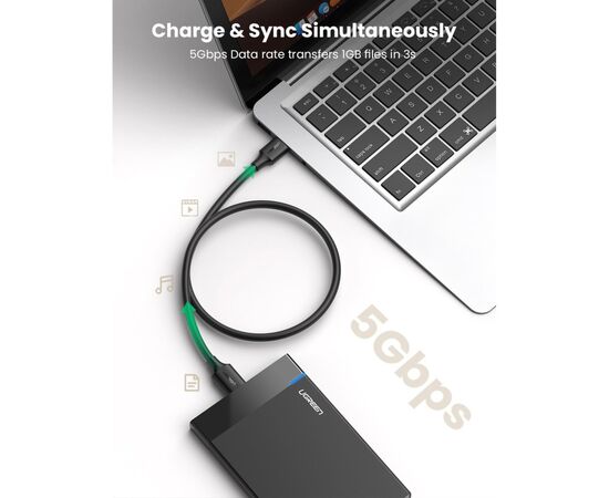 Дата кабель USB 3.0 AM to Micro B 0.5m US130 black Ugreen (10840), зображення 2 Дата кабель USB 3.0 AM to Micro B 0.5m US130 black Ugreen (10840), зображення 2