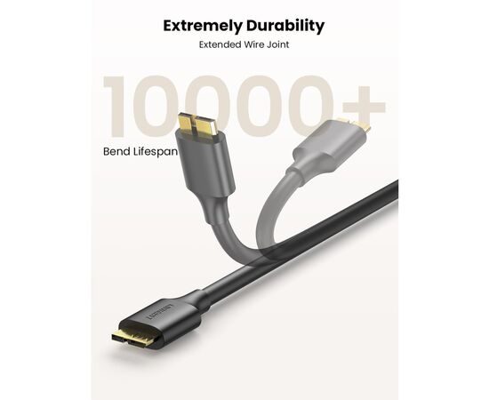 Дата кабель USB 3.0 AM to Micro B 1.0m US130 black Ugreen (10841), зображення 3 Дата кабель USB 3.0 AM to Micro B 1.0m US130 black Ugreen (10841), зображення 3