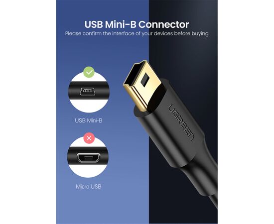 Дата кабель USB 2.0 AM to Mini 5P 2.0m US132 black Ugreen (30472), изображение 4 Дата кабель USB 2.0 AM to Mini 5P 2.0m US132 black Ugreen (30472), изображение 4