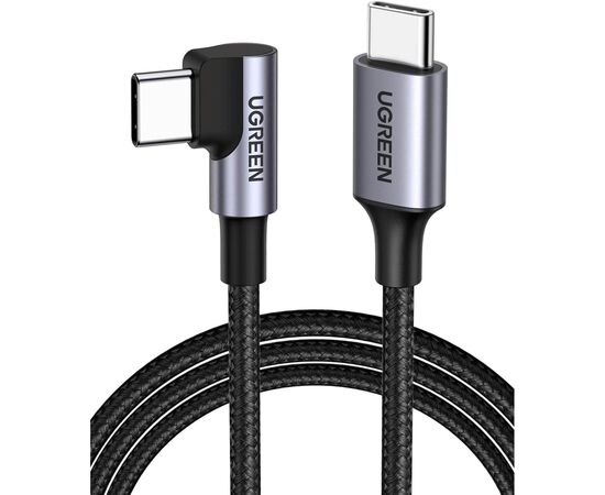 Дата кабель USB-C to USB-C 0.5m 3A 60W 90° corner US255 black/gray Ugreen (50122) Дата кабель USB-C to USB-C 0.5m 3A 60W 90° corner US255 black/gray Ugreen (50122)