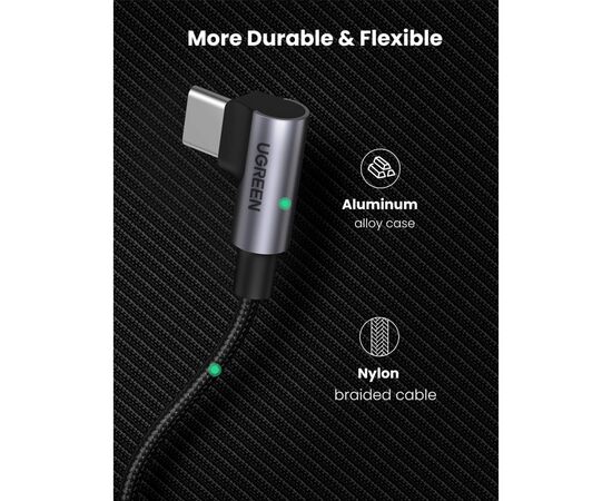 Дата кабель USB-C 2.0 to USB-C 1.0m 90° corner US334 black Ugreen (70643), изображение 10 Дата кабель USB-C 2.0 to USB-C 1.0m 90° corner US334 black Ugreen (70643), изображение 10