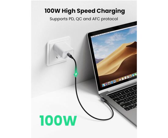 Дата кабель USB-C 2.0 to USB-C 1.0m 90° corner US334 black Ugreen (70643), изображение 4 Дата кабель USB-C 2.0 to USB-C 1.0m 90° corner US334 black Ugreen (70643), изображение 4