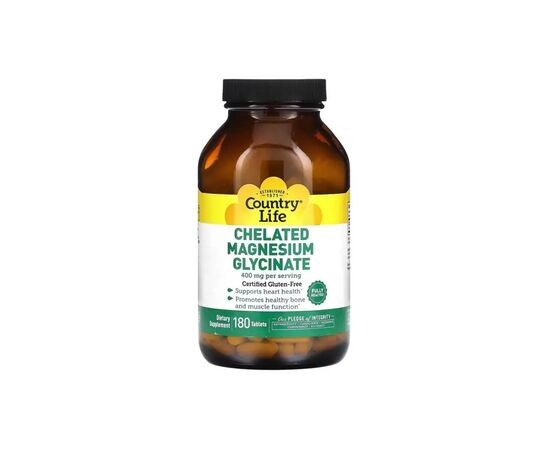 Витаминно-минеральный комплекс Country Life Магний Хелатный глицинат, 400 мг, Chelated Magnesium Glycinate, 180 таб (CLF-02681)