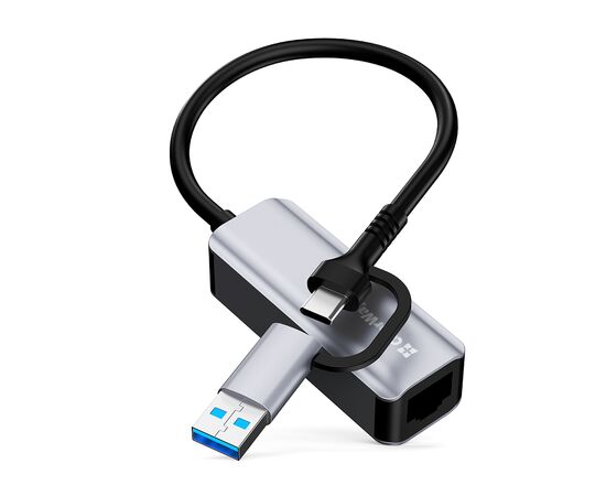 Адаптер USB-C + USB A to RJ45 Ethernet 1000Mbps ColorWay (CW-AD-CRG), изображение 2 Адаптер USB-C + USB A to RJ45 Ethernet 1000Mbps ColorWay (CW-AD-CRG), изображение 2