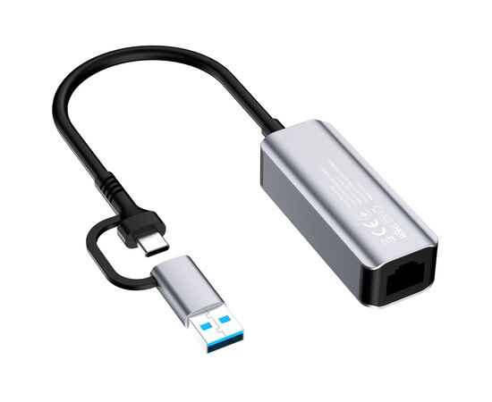 Адаптер USB-C + USB A to RJ45 Ethernet 1000Mbps ColorWay (CW-AD-CRG), изображение 4 Адаптер USB-C + USB A to RJ45 Ethernet 1000Mbps ColorWay (CW-AD-CRG), изображение 4