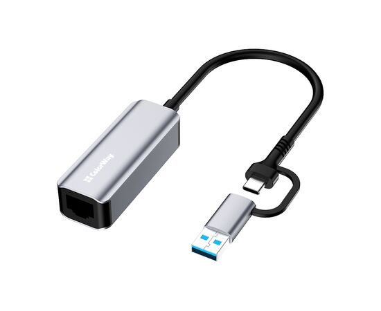 Адаптер USB-C + USB A to RJ45 Ethernet 1000Mbps ColorWay (CW-AD-CRG) Адаптер USB-C + USB A to RJ45 Ethernet 1000Mbps ColorWay (CW-AD-CRG)