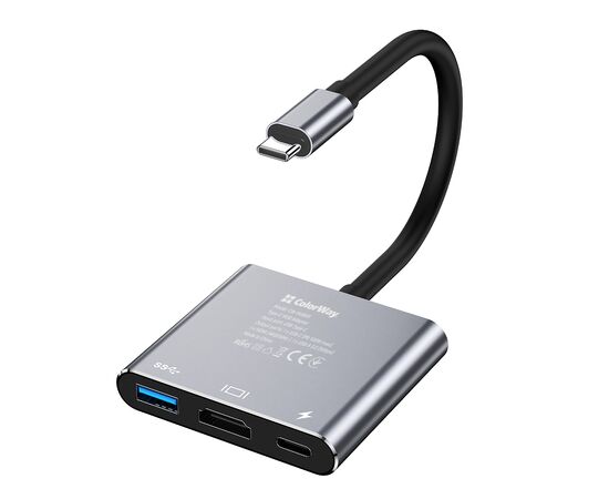 Концентратор ColorWay USB-C 3-in-1 USB 3.0 + HDMI 4K + USB-C PD100W (CW-HUB08), изображение 2 Концентратор ColorWay USB-C 3-in-1 USB 3.0 + HDMI 4K + USB-C PD100W (CW-HUB08), изображение 2
