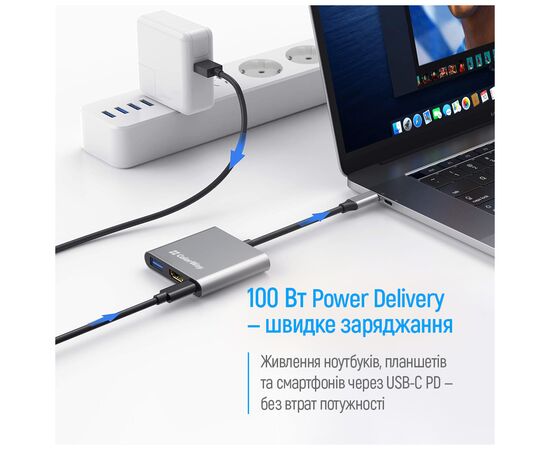 Концентратор ColorWay USB-C 3-in-1 USB 3.0 + HDMI 4K + USB-C PD100W (CW-HUB08), изображение 7 Концентратор ColorWay USB-C 3-in-1 USB 3.0 + HDMI 4K + USB-C PD100W (CW-HUB08), изображение 7