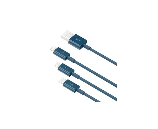 Дата кабель USB 2.0 AM to Lightning + Micro 5P + Type-C 1.5m 3.5A blue Baseus (CAMLTYS-03), изображение 3