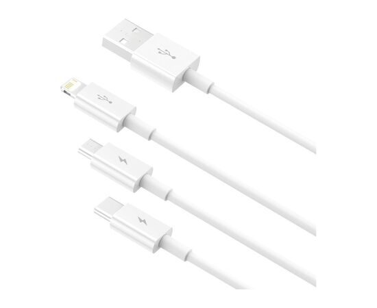 Дата кабель USB 2.0 AM to Lightning + Micro 5P + USB-C 1.5m 3.5A white Baseus (CAMLTYS-02), зображення 2 Дата кабель USB 2.0 AM to Lightning + Micro 5P + USB-C 1.5m 3.5A white Baseus (CAMLTYS-02), зображення 2