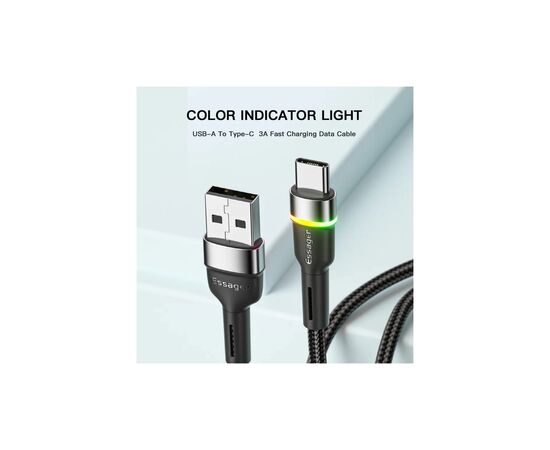 Дата кабель USB 2.0 AM to USB-C 0.5m 3A LED black Essager (EXCT-XCDB01), изображение 3 Дата кабель USB 2.0 AM to USB-C 0.5m 3A LED black Essager (EXCT-XCDB01), изображение 3