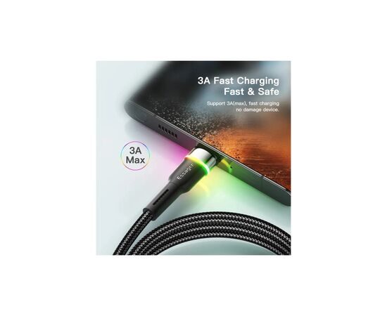 Дата кабель USB 2.0 AM to USB-C 0.5m 3A LED black Essager (EXCT-XCDB01), изображение 4 Дата кабель USB 2.0 AM to USB-C 0.5m 3A LED black Essager (EXCT-XCDB01), изображение 4