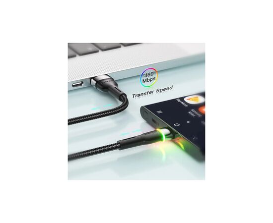 Дата кабель USB 2.0 AM to USB-C 0.5m 3A LED black Essager (EXCT-XCDB01), изображение 6 Дата кабель USB 2.0 AM to USB-C 0.5m 3A LED black Essager (EXCT-XCDB01), изображение 6