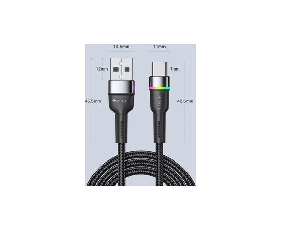Дата кабель USB 2.0 AM to USB-C 0.5m 3A LED black Essager (EXCT-XCDB01), изображение 9 Дата кабель USB 2.0 AM to USB-C 0.5m 3A LED black Essager (EXCT-XCDB01), изображение 9