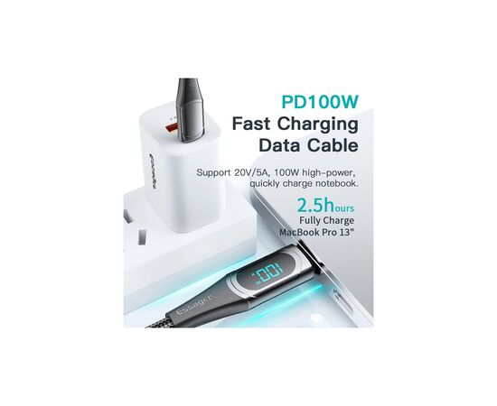 Дата кабель USB-C to USB-C 2.0m 100W Digital Display black Essager (ES-XCTT1-YDA01), изображение 4 Дата кабель USB-C to USB-C 2.0m 100W Digital Display black Essager (ES-XCTT1-YDA01), изображение 4