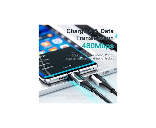 Дата кабель USB-C to USB-C 2.0m 100W Digital Display black Essager (ES-XCTT1-YDA01), изображение 5 Дата кабель USB-C to USB-C 2.0m 100W Digital Display black Essager (ES-XCTT1-YDA01), изображение 5