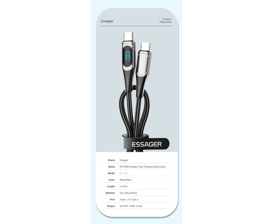 Дата кабель USB-C to USB-C 2.0m 100W Digital Display blue Essager (ES-XCTT1-YDA03), изображение 12 Дата кабель USB-C to USB-C 2.0m 100W Digital Display blue Essager (ES-XCTT1-YDA03), изображение 12